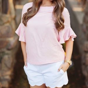 pink ruffle top